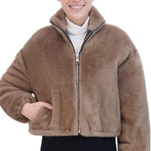 Rebecca Minkoff NWT Faux Fur Crop Jacket in Taupe sz MEDIUM